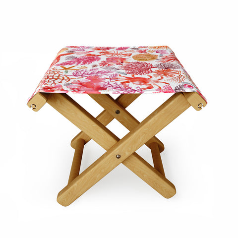 Ninola Design Botanic Retreat Coral Reef Crab Lobster Red Folding Stool