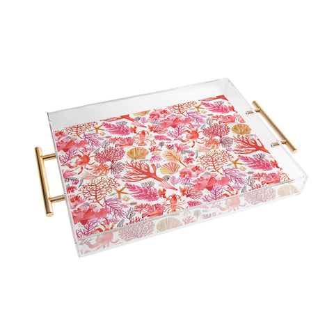 Ninola Design Botanic Retreat Coral Reef Crab Lobster Red Acrylic Tray