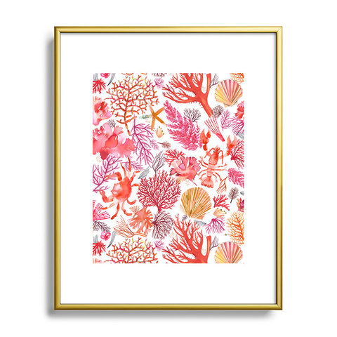 Ninola Design Botanic Retreat Coral Reef Crab Lobster Red Metal Framed Art Print