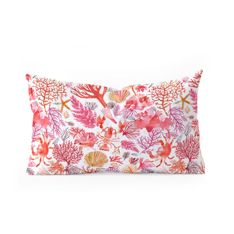Ninola Design Botanic Retreat Coral Reef Crab Lobster Red Oblong Throw Pillow