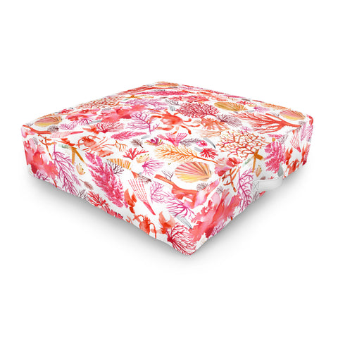 Ninola Design Botanic Retreat Coral Reef Crab Lobster Red Outdoor Floor Cushion