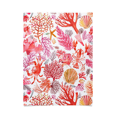 Ninola Design Botanic Retreat Coral Reef Crab Lobster Red Poster