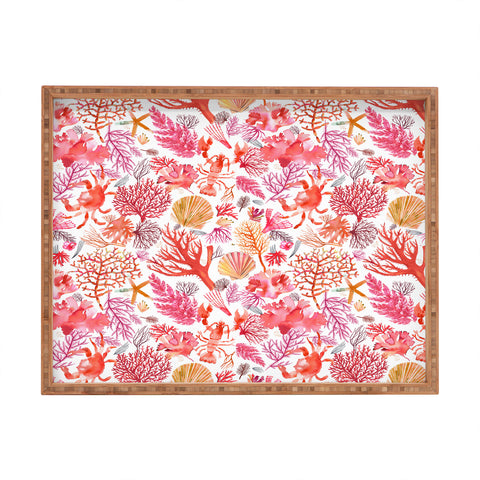 Ninola Design Botanic Retreat Coral Reef Crab Lobster Red Rectangular Tray