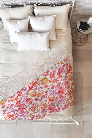 Ninola Design Botanic Retreat Coral Reef Crab Lobster Red Fleece Throw Blanket