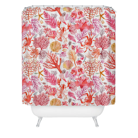 Ninola Design Botanic Retreat Coral Reef Crab Lobster Red Shower Curtain