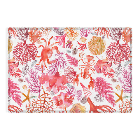 Ninola Design Botanic Retreat Coral Reef Crab Lobster Red Outdoor Rug