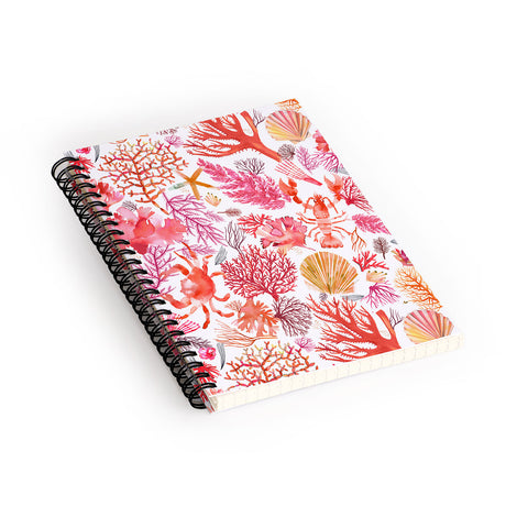 Ninola Design Botanic Retreat Coral Reef Crab Lobster Red Spiral Notebook
