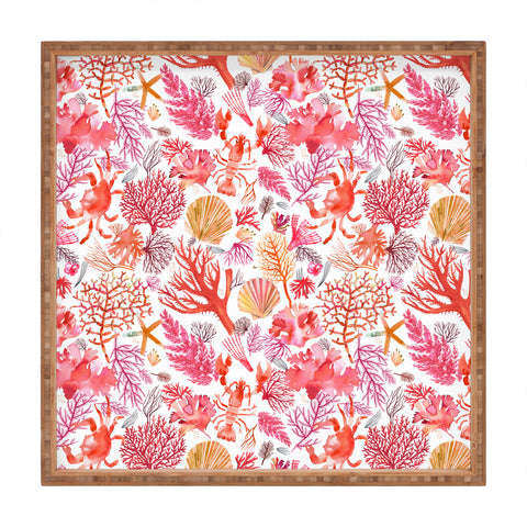 Ninola Design Botanic Retreat Coral Reef Crab Lobster Red Square Tray