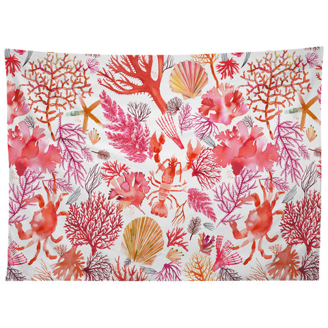 Ninola Design Botanic Retreat Coral Reef Crab Lobster Red Tapestry