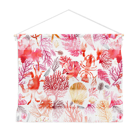 Ninola Design Botanic Retreat Coral Reef Crab Lobster Red Wall Hanging Landscape