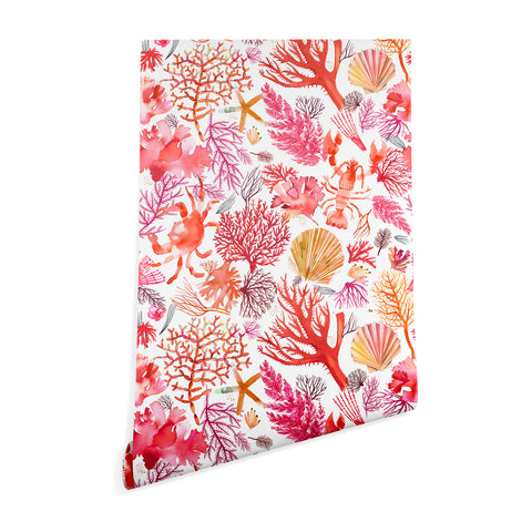 Ninola Design Botanic Retreat Coral Reef Crab Lobster Red Wallpaper