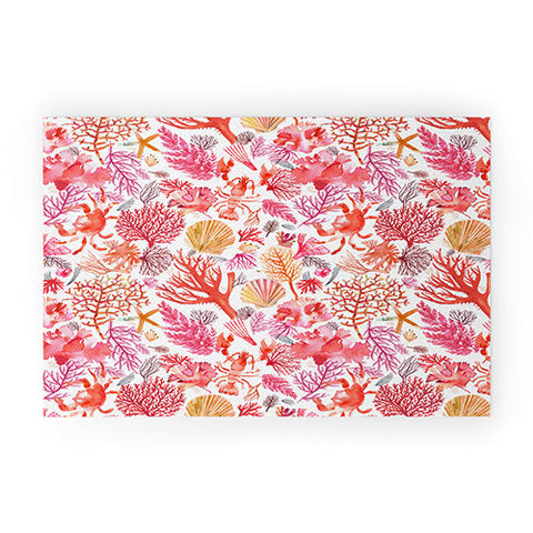 Ninola Design Botanic Retreat Coral Reef Crab Lobster Red Welcome Mat