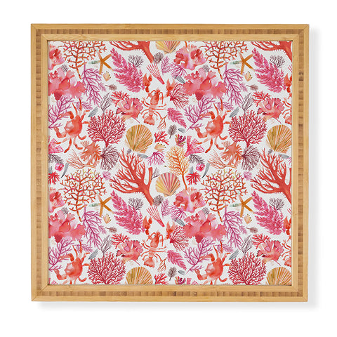 Ninola Design Botanic Retreat Coral Reef Crab Lobster Red Framed Wall Art