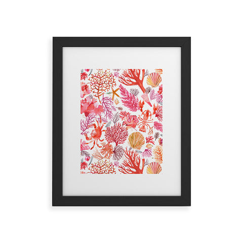 Ninola Design Botanic Retreat Coral Reef Crab Lobster Red Framed Art Print