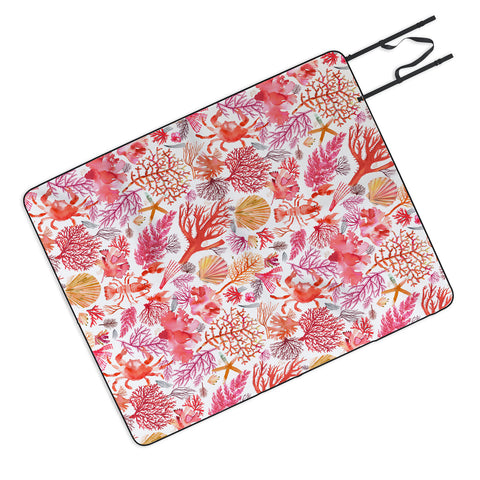 Ninola Design Botanic Retreat Coral Reef Crab Lobster Red Picnic Blanket