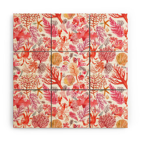Ninola Design Botanic Retreat Coral Reef Crab Lobster Red Wood Wall Mural