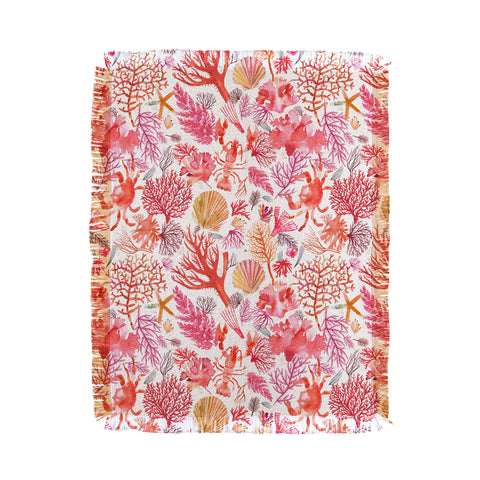 Ninola Design Botanic Retreat Coral Reef Crab Lobster Red Throw Blanket