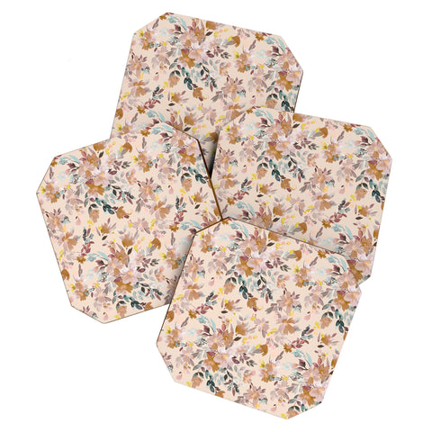 Ninola Design Botanic Retreat Floral Oleander Whimsical Soft Pink Coaster Set