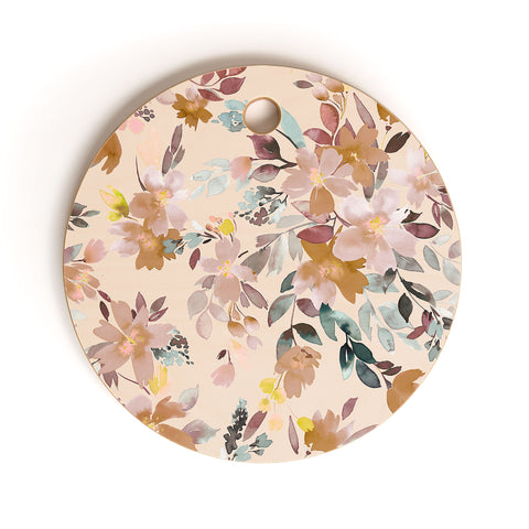 Ninola Design Botanic Retreat Floral Oleander Whimsical Soft Pink Cutting Board Round