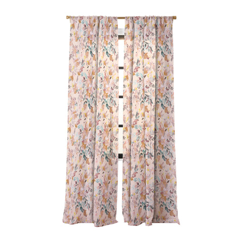 Ninola Design Botanic Retreat Floral Oleander Whimsical Soft Pink Sheer Window Curtain