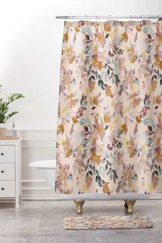 Ninola Design Botanic Retreat Floral Oleander Whimsical Soft Pink Shower Curtain And Mat