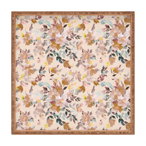 Ninola Design Botanic Retreat Floral Oleander Whimsical Soft Pink Square Tray