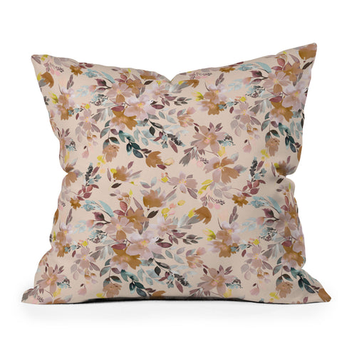 Ninola Design Botanic Retreat Floral Oleander Whimsical Soft Pink Outdoor Throw Pillow