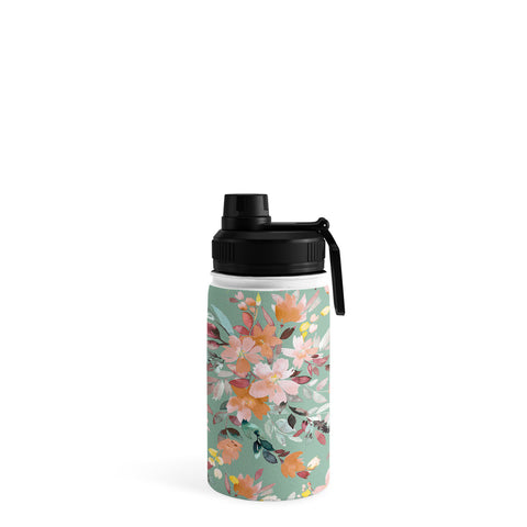 Ninola Design Botanic Retreat Floral Oleander Whimsical Teal Green Water Bottle