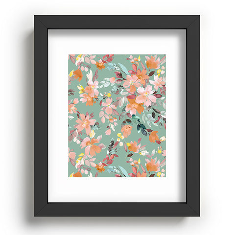 Ninola Design Botanic Retreat Floral Oleander Whimsical Teal Green Recessed Framing Rectangle