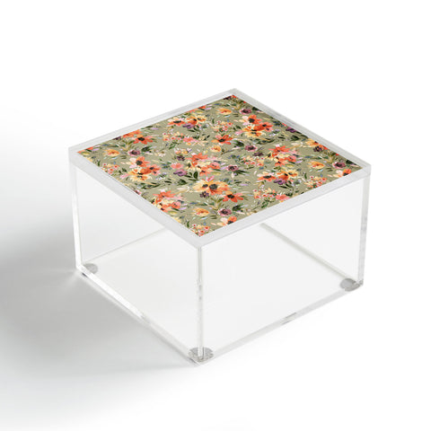 Ninola Design Botanic Retreat Floral Oleander Whimsical Teal Green Acrylic Box
