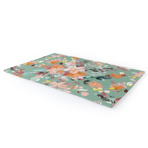 Ninola Design Botanic Retreat Floral Oleander Whimsical Teal Green Area Rug