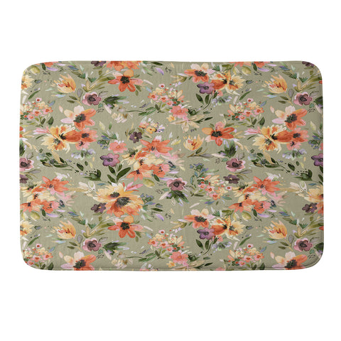 Ninola Design Botanic Retreat Floral Oleander Whimsical Teal Green Memory Foam Bath Mat