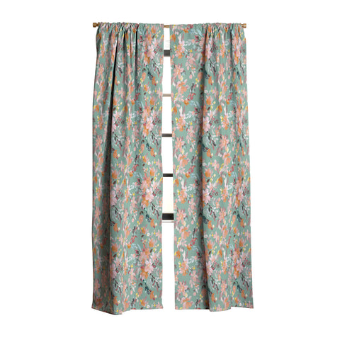 Ninola Design Botanic Retreat Floral Oleander Whimsical Teal Green Blackout Window Curtain