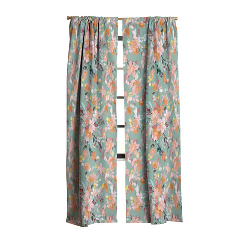 Ninola Design Botanic Retreat Floral Oleander Whimsical Teal Green Blackout Non Repeat