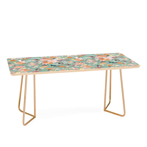 Ninola Design Botanic Retreat Floral Oleander Whimsical Teal Green Coffee Table