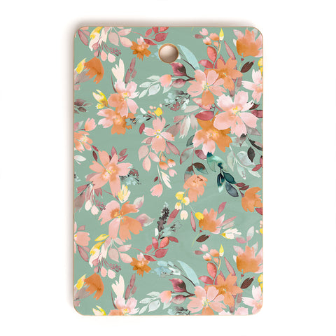 Ninola Design Botanic Retreat Floral Oleander Whimsical Teal Green Cutting Board Rectangle