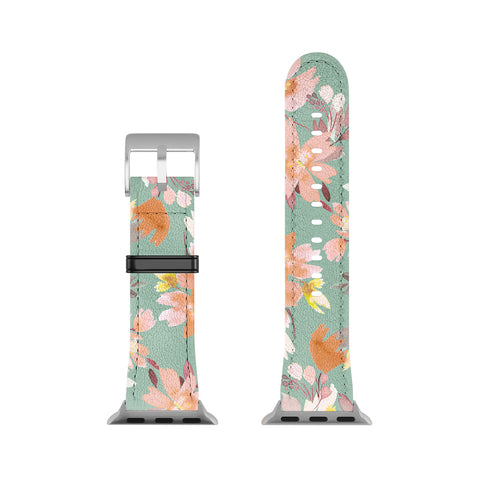 Ninola Design Botanic Retreat Floral Oleander Whimsical Teal Green Apple Watch Band