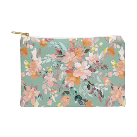 Ninola Design Botanic Retreat Floral Oleander Whimsical Teal Green Pouch
