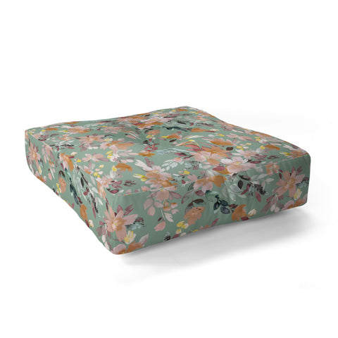 Ninola Design Botanic Retreat Floral Oleander Whimsical Teal Green Floor Pillow Square