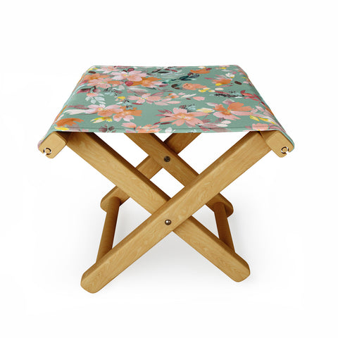 Ninola Design Botanic Retreat Floral Oleander Whimsical Teal Green Folding Stool