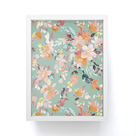 Ninola Design Botanic Retreat Floral Oleander Whimsical Teal Green Framed Mini Art Print