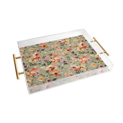Ninola Design Botanic Retreat Floral Oleander Whimsical Teal Green Acrylic Tray