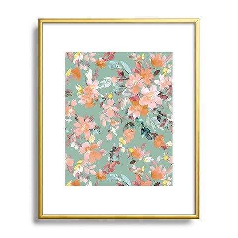 Ninola Design Botanic Retreat Floral Oleander Whimsical Teal Green Metal Framed Art Print