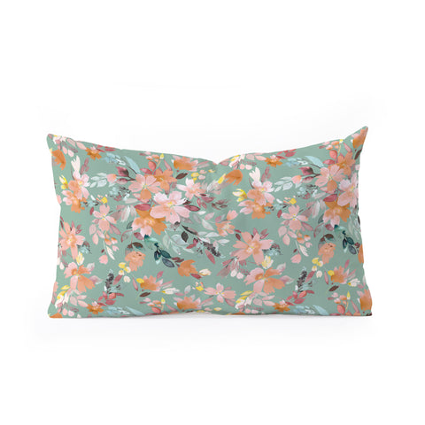 Ninola Design Botanic Retreat Floral Oleander Whimsical Teal Green Oblong Throw Pillow