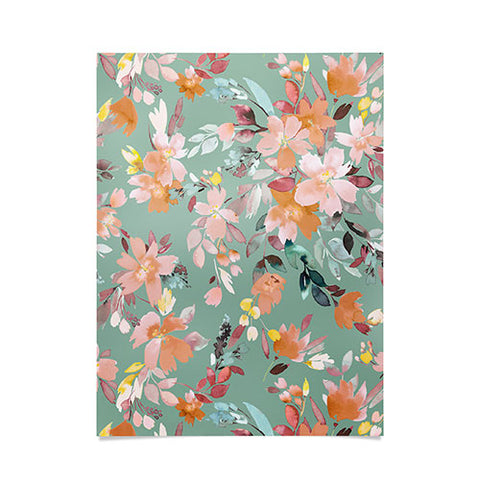 Ninola Design Botanic Retreat Floral Oleander Whimsical Teal Green Poster