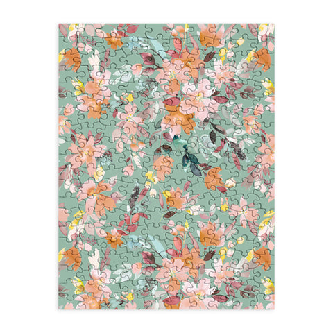 Ninola Design Botanic Retreat Floral Oleander Whimsical Teal Green Puzzle