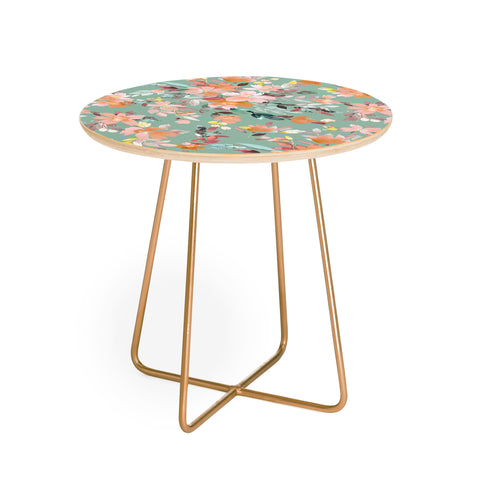 Ninola Design Botanic Retreat Floral Oleander Whimsical Teal Green Round Side Table