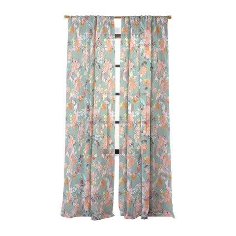 Ninola Design Botanic Retreat Floral Oleander Whimsical Teal Green Sheer Non Repeat