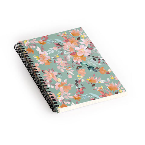 Ninola Design Botanic Retreat Floral Oleander Whimsical Teal Green Spiral Notebook