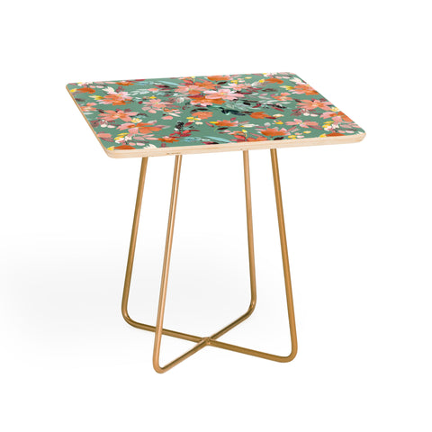 Ninola Design Botanic Retreat Floral Oleander Whimsical Teal Green Side Table